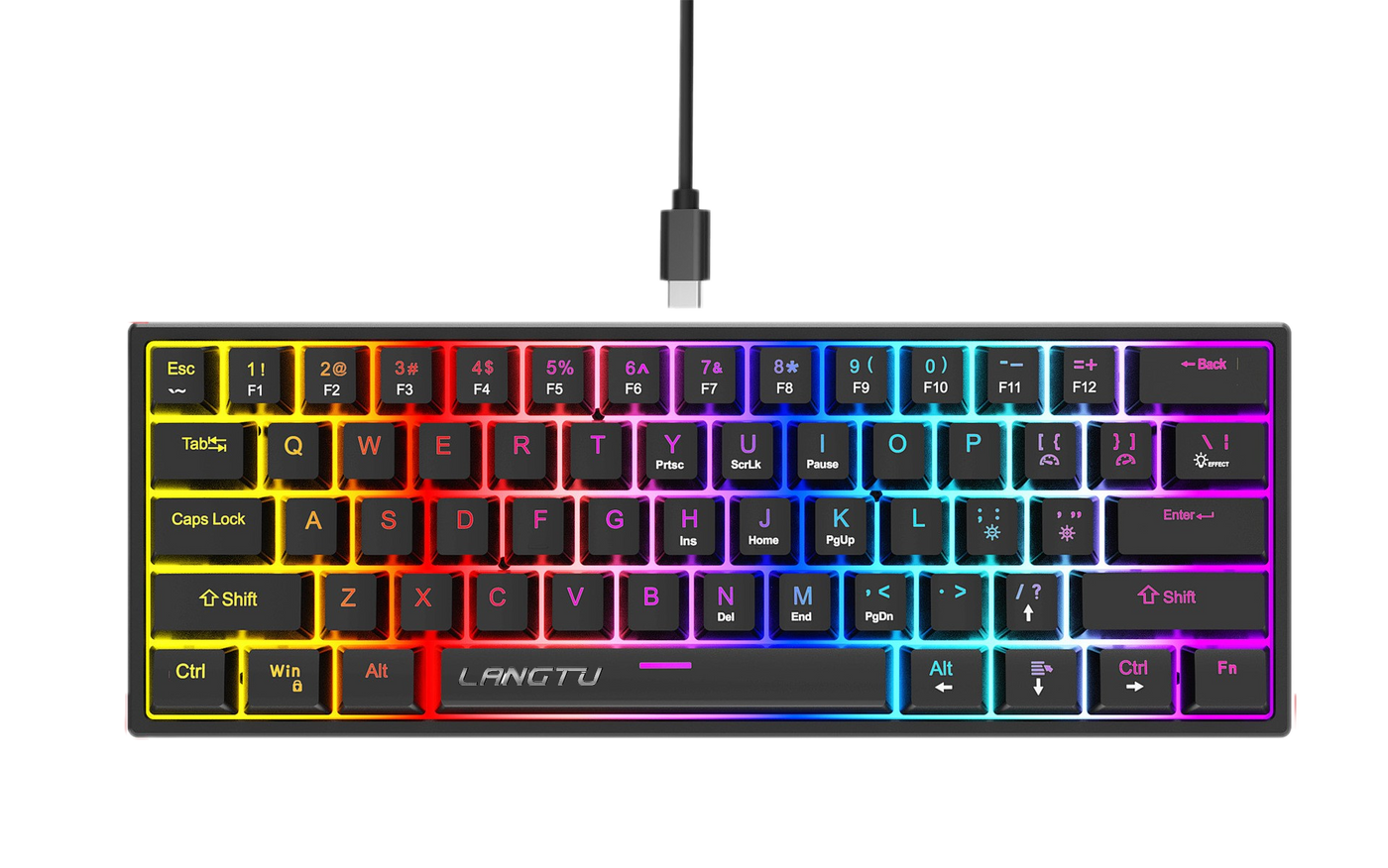 LANGTU K61 Type-C Wired 61-Key RGB Blue Switch Mechanical Keyboard