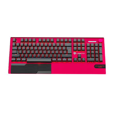 LANGTU K1000 RGB hintergrundbeleuchtete 104-Tasten echte mechanische Tastatur rot mit Multifunktions-Drehknopf, Handballenauflage und 8 hintergrundbeleuchteten Modi