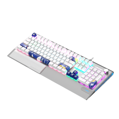 LANGTU K1000 RGB Hintergrundbeleuchtete 104-Tasten Real Mechanical Keyboard Schwarz mit Multifunktions-Drehknopf, Handballenauflage und 8 hintergrundbeleuchteten Modi