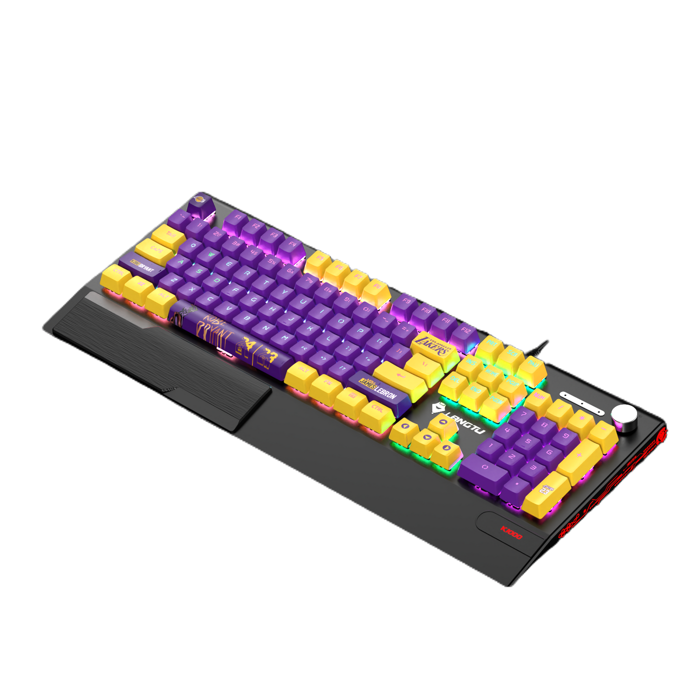 LANGTU K1000 RGB Hintergrundbeleuchtete 104-Tasten Real Mechanical Keyboard Schwarz mit Multifunktions-Drehknopf, Handballenauflage und 8 hintergrundbeleuchteten Modi