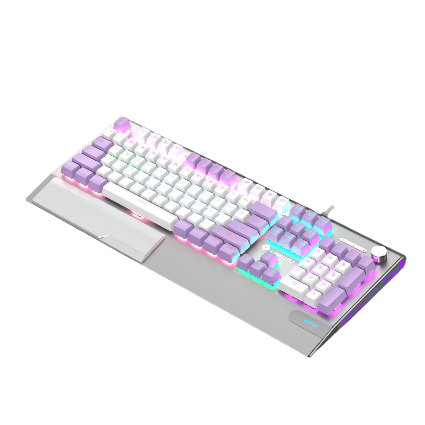 LANGTU K1000 RGB Hintergrundbeleuchtete 104-Tasten Real Mechanical Keyboard Schwarz mit Multifunktions-Drehknopf, Handballenauflage und 8 hintergrundbeleuchteten Modi