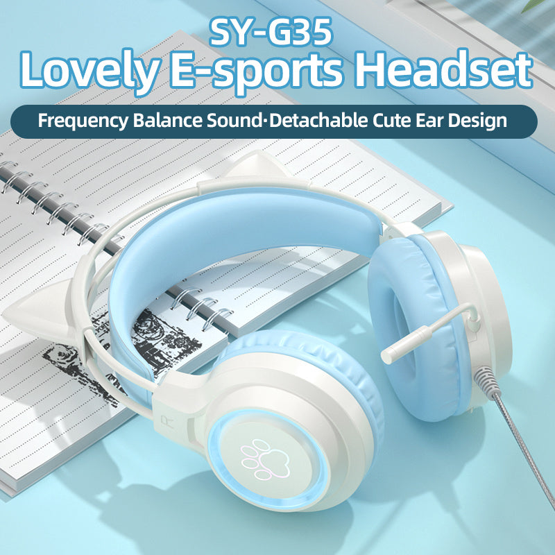 LANGTU G35 Cute Cat Ear Gaming Headset  Wired Headset With Microphone