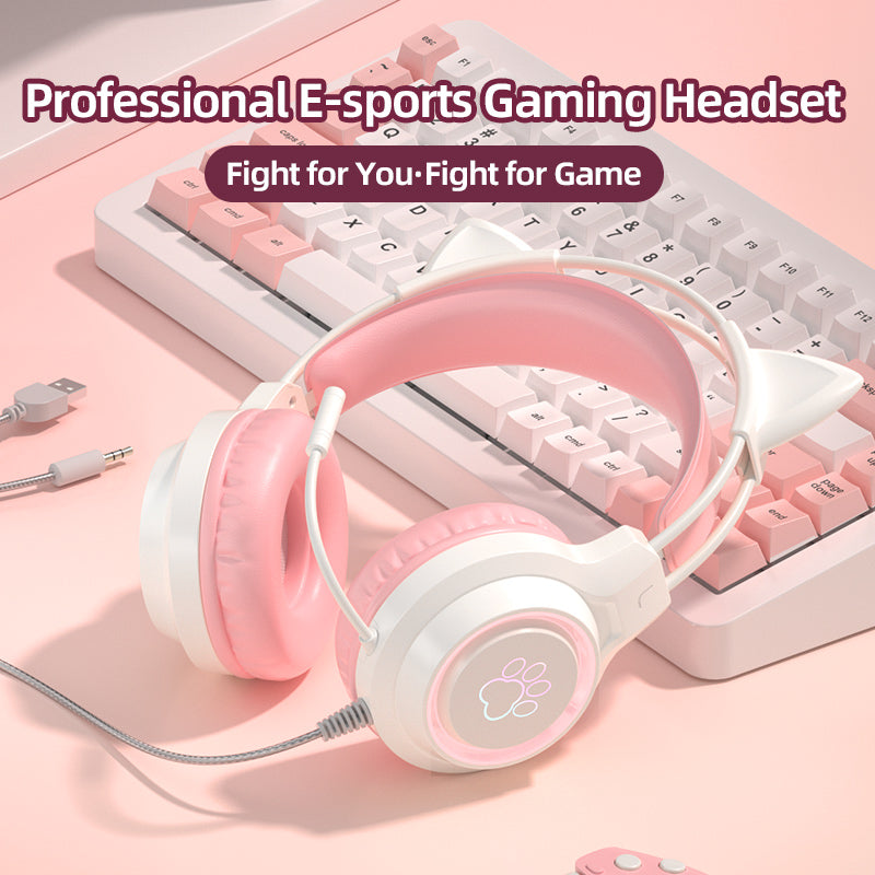 LANGTU G35 Cute Cat Ear Gaming Headset  Wired Headset With Microphone