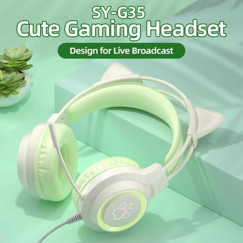 LANGTU G35 Cute Cat Ear Gaming Headset  Wired Headset With Microphone