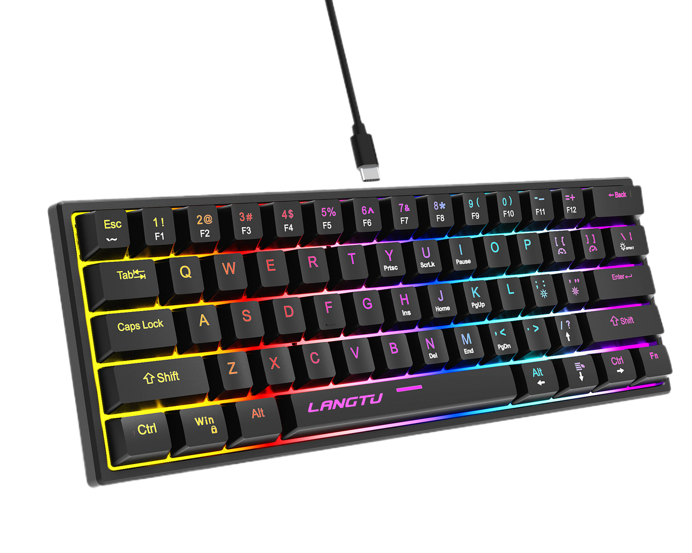 LANGTU K61 Type-C Wired 61-Key RGB Blue Switch Mechanical Keyboard