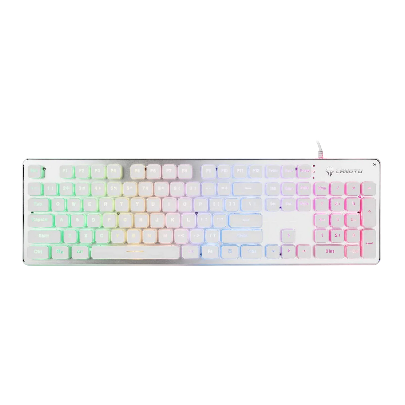 <transcy>LANGTU L1 Regenbogen Hintergrundlicht Komplettmetallgehäuse 104-Tasten Anti-ghosting Membran Tastatur Weiß/Silber</transcy>