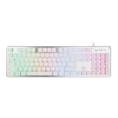 <transcy>LANGTU L1 Regenbogen Hintergrundlicht Komplettmetallgehäuse 104-Tasten Anti-ghosting Membran Tastatur Weiß/Silber</transcy>