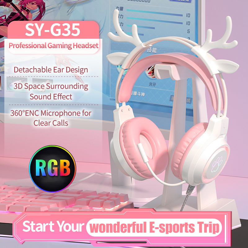 LANGTU G35 Cute Deer Ear Gaming Headset Wired Headset With Microphone