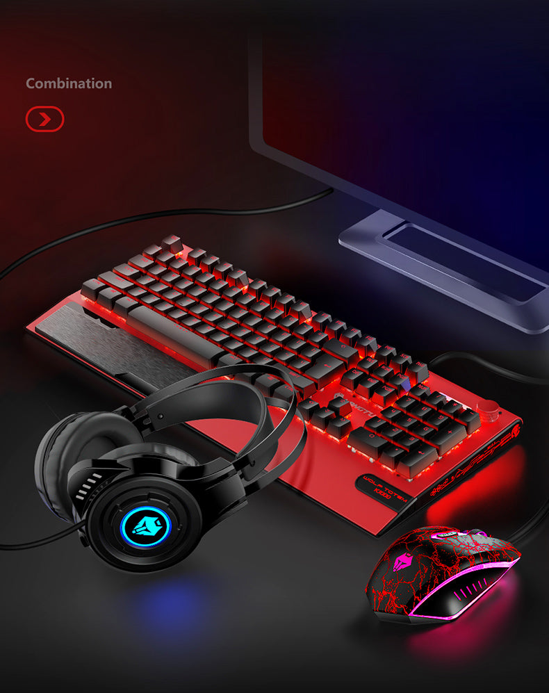 LANGTU K1000 RGB hintergrundbeleuchtete 104-Tasten echte mechanische Tastatur rot mit Multifunktions-Drehknopf, Handballenauflage und 8 hintergrundbeleuchteten Modi