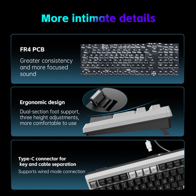 Langtu T98 Wired Hot Swap Game Office Mechanical Keyboard （White Ice Blue）