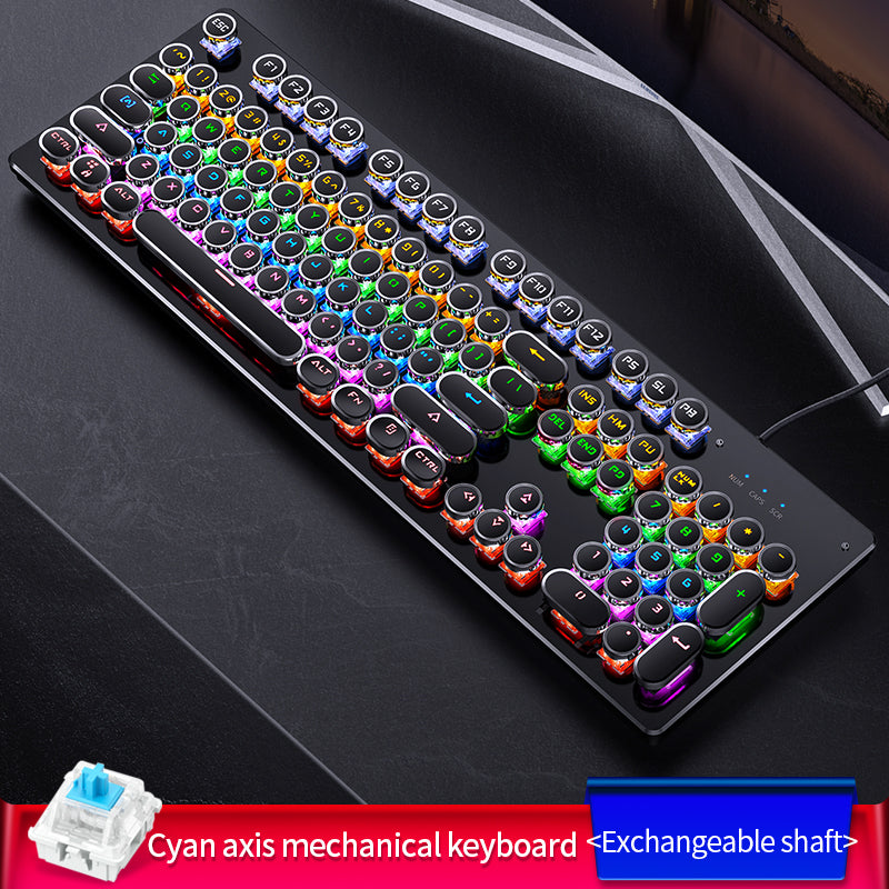 LANGTU G100 Punk Rainbow Hintergrundbeleuchtete mechanische Tastatur mit 104 runden Tasten Black Crystal