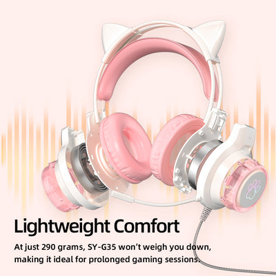 LANGTU G35 Cute Cat Ear Gaming Headset  Wired Headset With Microphone