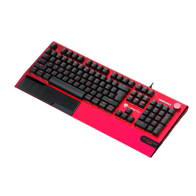 LANGTU K1000 RGB hintergrundbeleuchtete 104-Tasten echte mechanische Tastatur rot mit Multifunktions-Drehknopf, Handballenauflage und 8 hintergrundbeleuchteten Modi