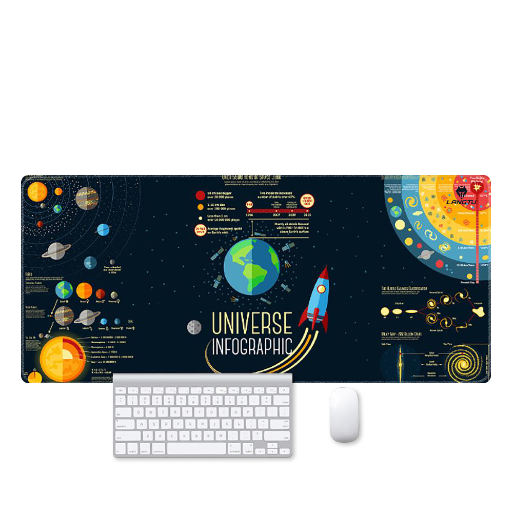 LANGTU Space Themed Non-Slip Universe Infographic Extended Gaming Mouse Pad