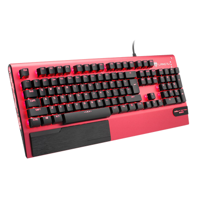 LANGTU K1000 RGB hintergrundbeleuchtete 104-Tasten echte mechanische Tastatur rot mit Multifunktions-Drehknopf, Handballenauflage und 8 hintergrundbeleuchteten Modi