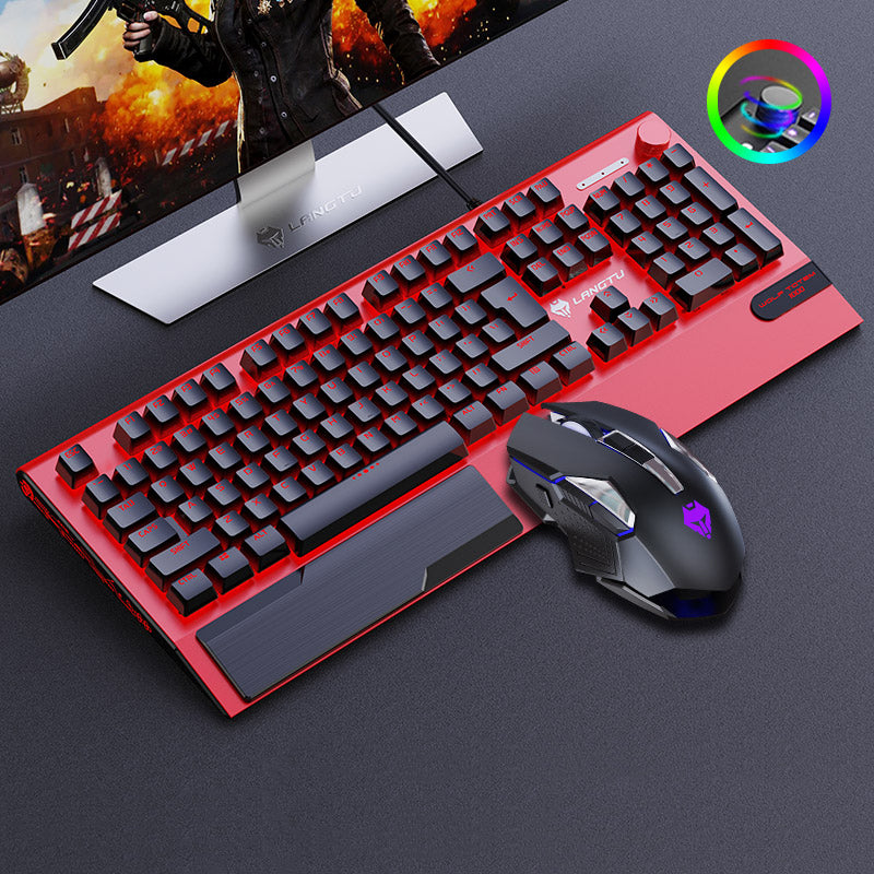 LANGTU K1000 RGB Backlit 104-Key Real Mechanical Keyboard Red with Multi-Function Rotary Knob, Wrist Rest and 8 Backlit Modes