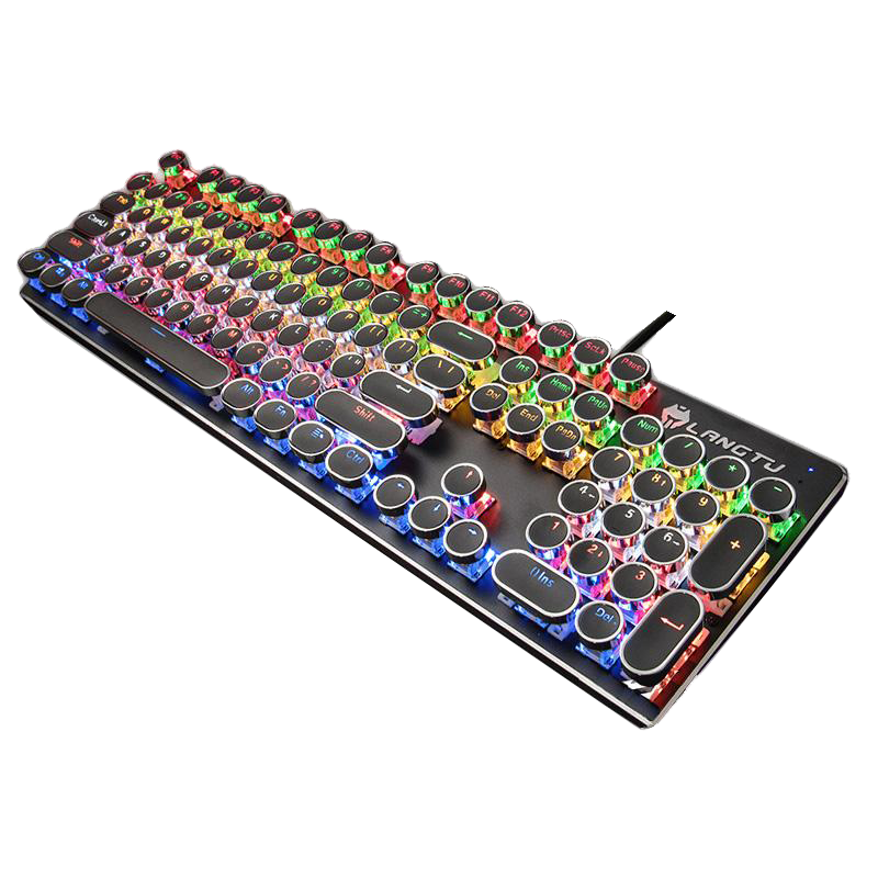 LANGTU G100 Punk Rainbow Backlit Mechanical Keyboard with 104 Round Keys Black Crystal