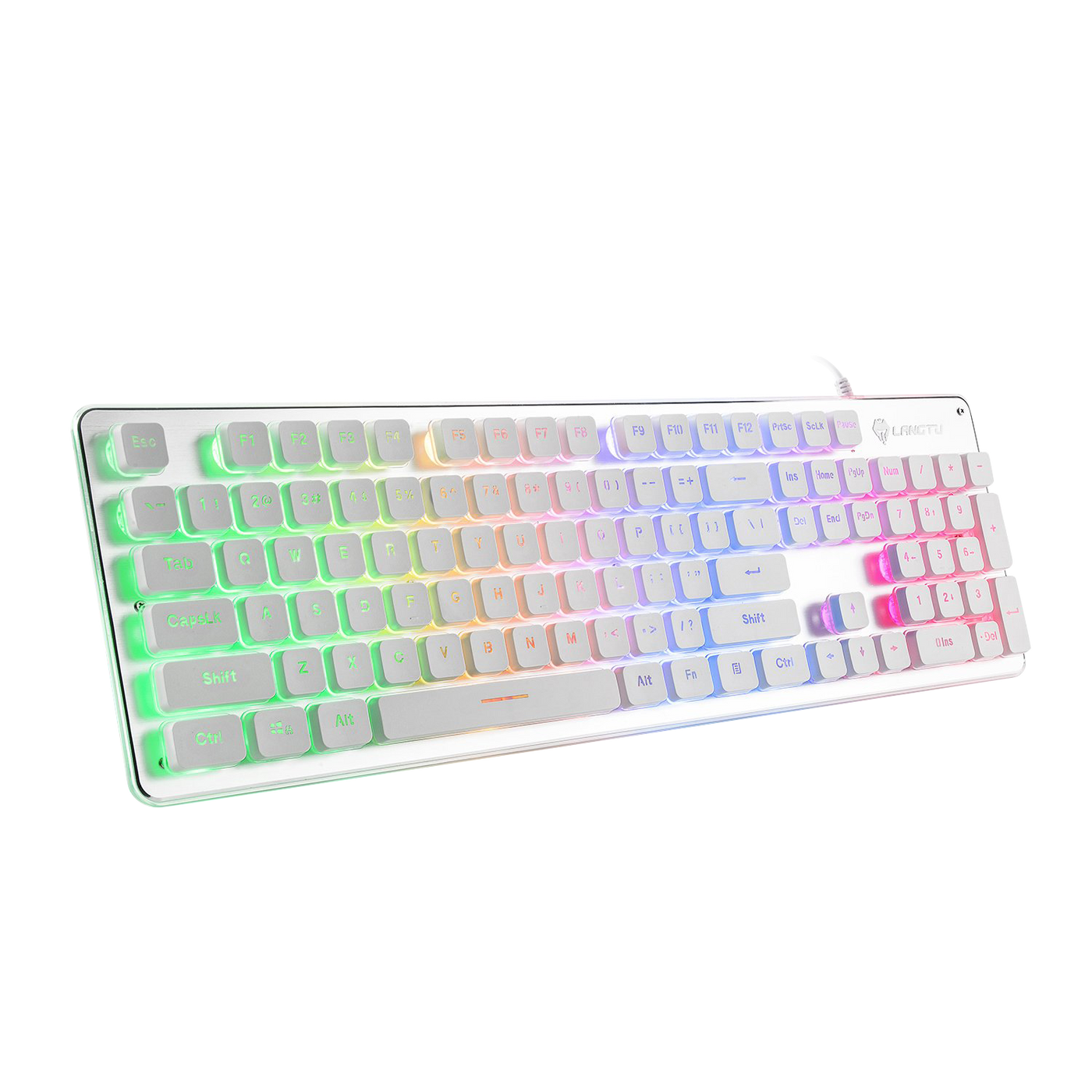 LANGTU L1 Rainbow Backlit All Metal Panel 104-Key Anti-Ghosting Membrane Keyboard White/Silver