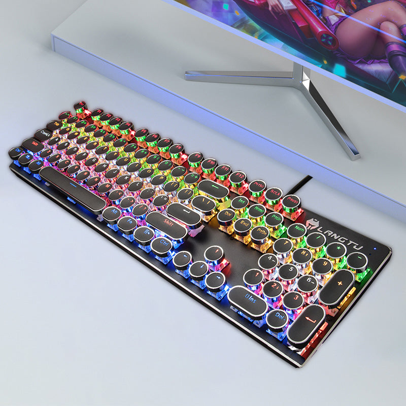 LANGTU G100 Punk Rainbow Backlit Mechanical Keyboard with 104 Round Keys Black Crystal - LANGTU Store
