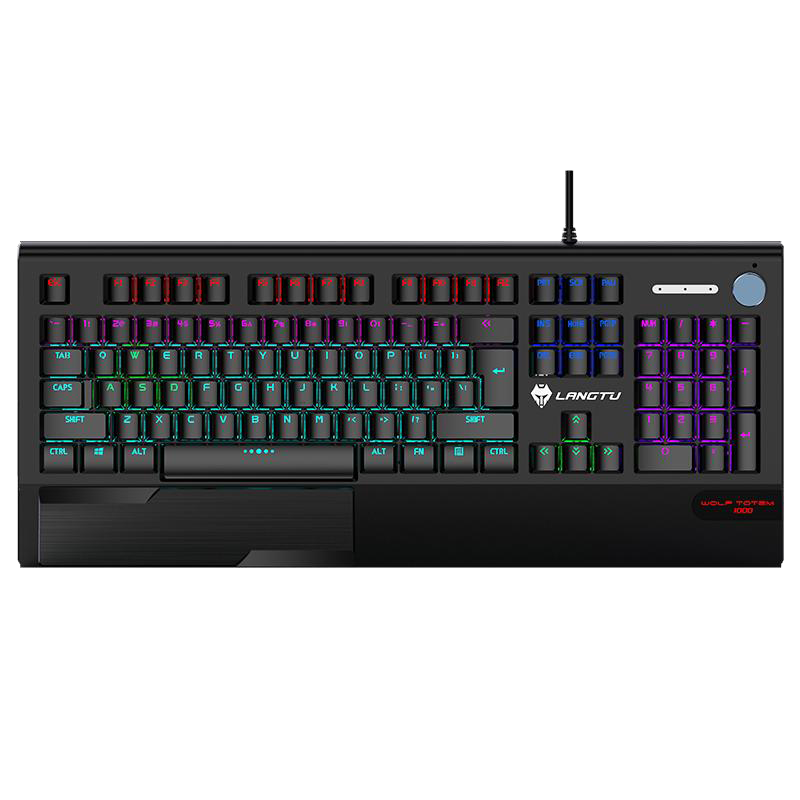 LANGTU K1000 RGB Hintergrundbeleuchtete 104-Tasten Real Mechanical Keyboard Schwarz mit Multifunktions-Drehknopf, Handballenauflage und 8 hintergrundbeleuchteten Modi