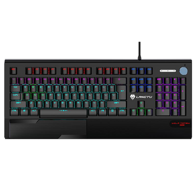 LANGTU K1000 RGB Backlit 104-Key Real Mechanical Keyboard Black with Multi-Function Rotary Knob, Wrist Rest and 8 Backlit Modes