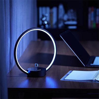 LANGTU Circlo Table Desk Smart Lamp with 2 Levitating Touch Switches (Metal & Moon Flyswitch) & 7 Colors Modes for Home & Office Decor Black - LANGTU Store