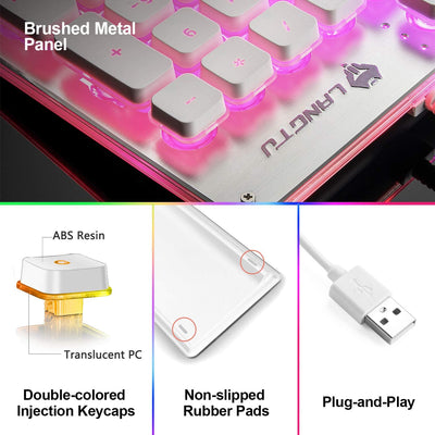 LANGTU L1 Rainbow Backlit All Metal Panel 104-Key Anti-Ghosting Membrane Keyboard White/Silver - LANGTU Store