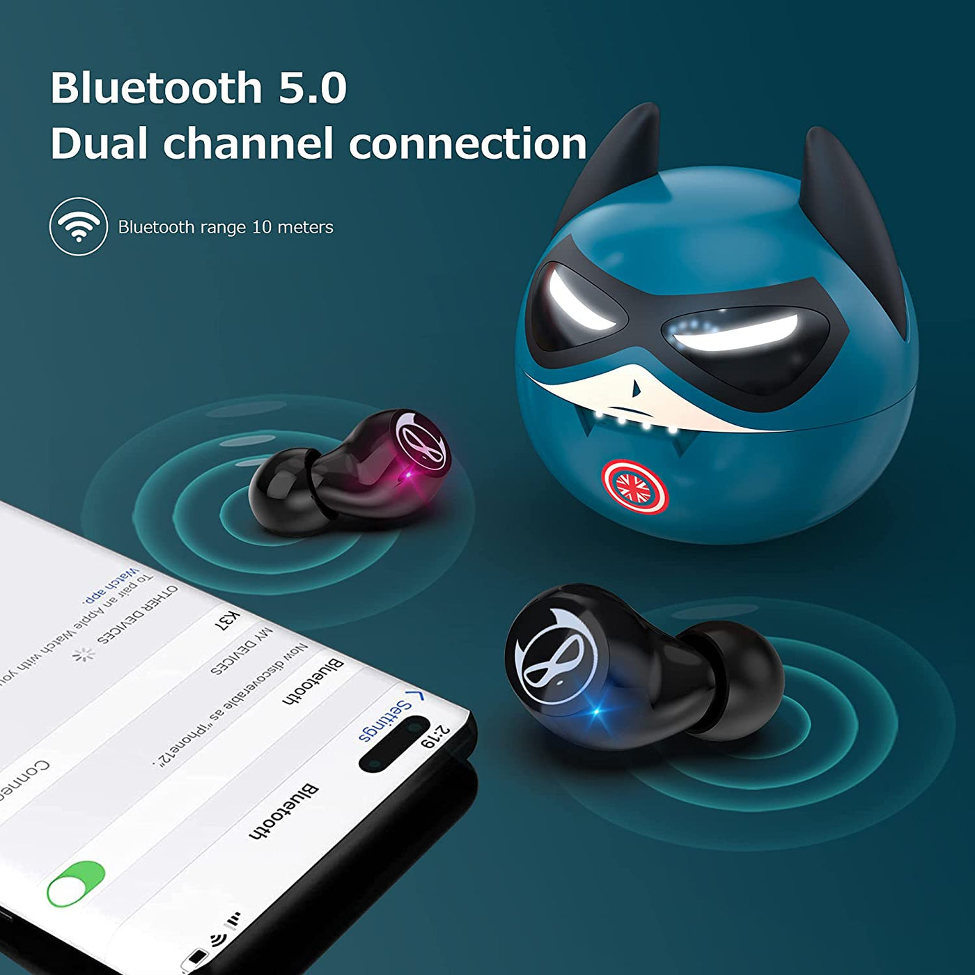 LANGTU Little Devil Bluetooth 5.0 Wireless IPX7 Wasserdichte Hi-Fi Schwerelose Ohrhörer mit Hauterkennungssensor, 0 Latenz und Rauschunterdrückung
