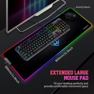 LANGTU Extended XXL Rainbow RGB Mouse Pad with 13 Backlit Modes Black