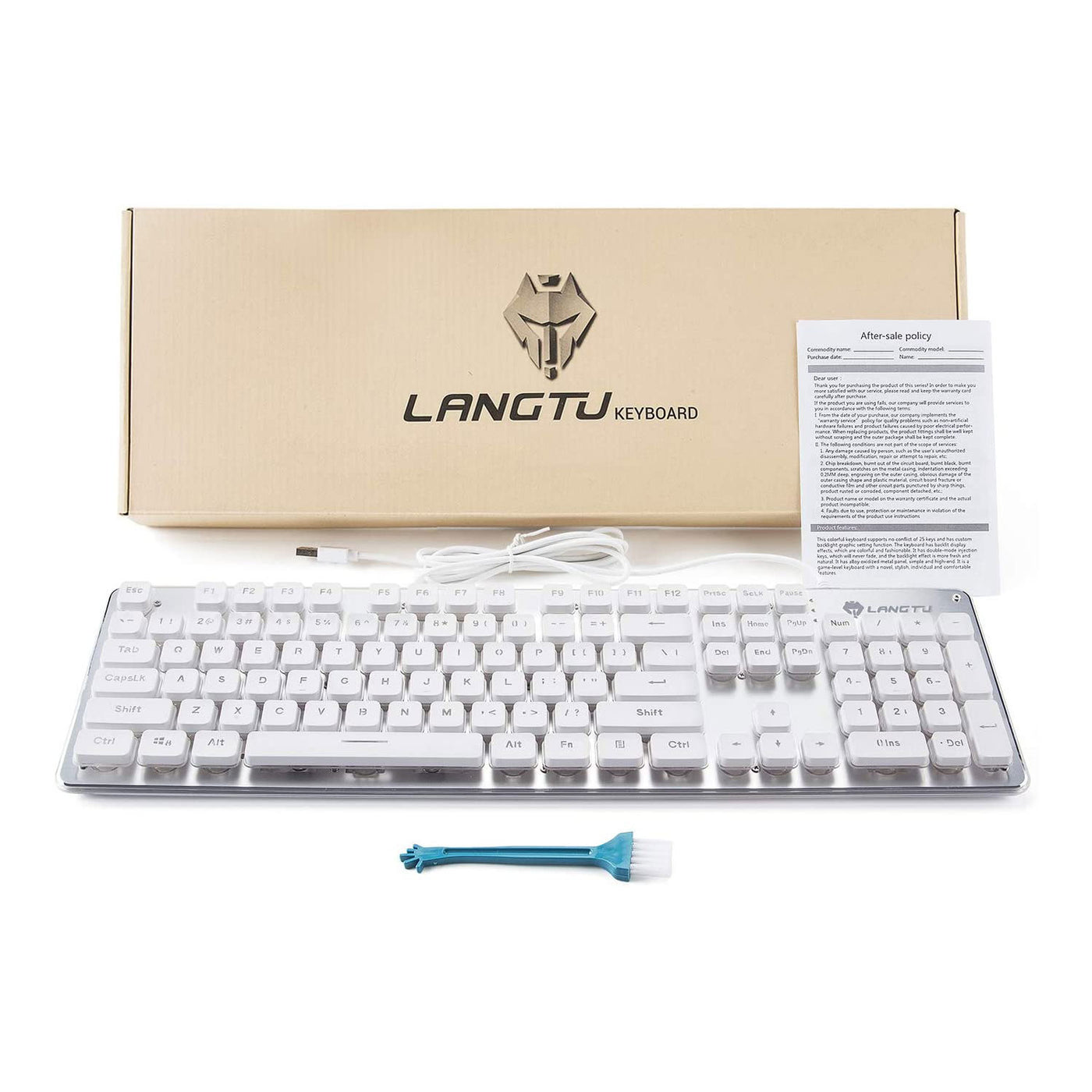 LANGTU L1 Rainbow Backlit All Metal Panel 104-Key Anti-Ghosting Membrane Keyboard White/Silver