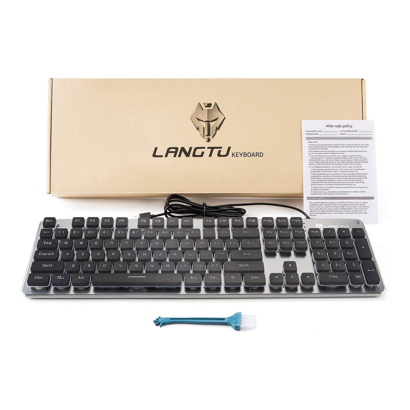 LANGTU L1 Rainbow Backlit All Metal Panel 104-Key Anti-Ghosting Membrane Keyboard Black/Silver