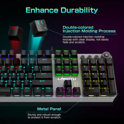 LANGTU Red Switch Rainbow LED Hintergrundbeleuchtung 104-Tasten Anti-Ghosting Mechanische Tastatur Grau