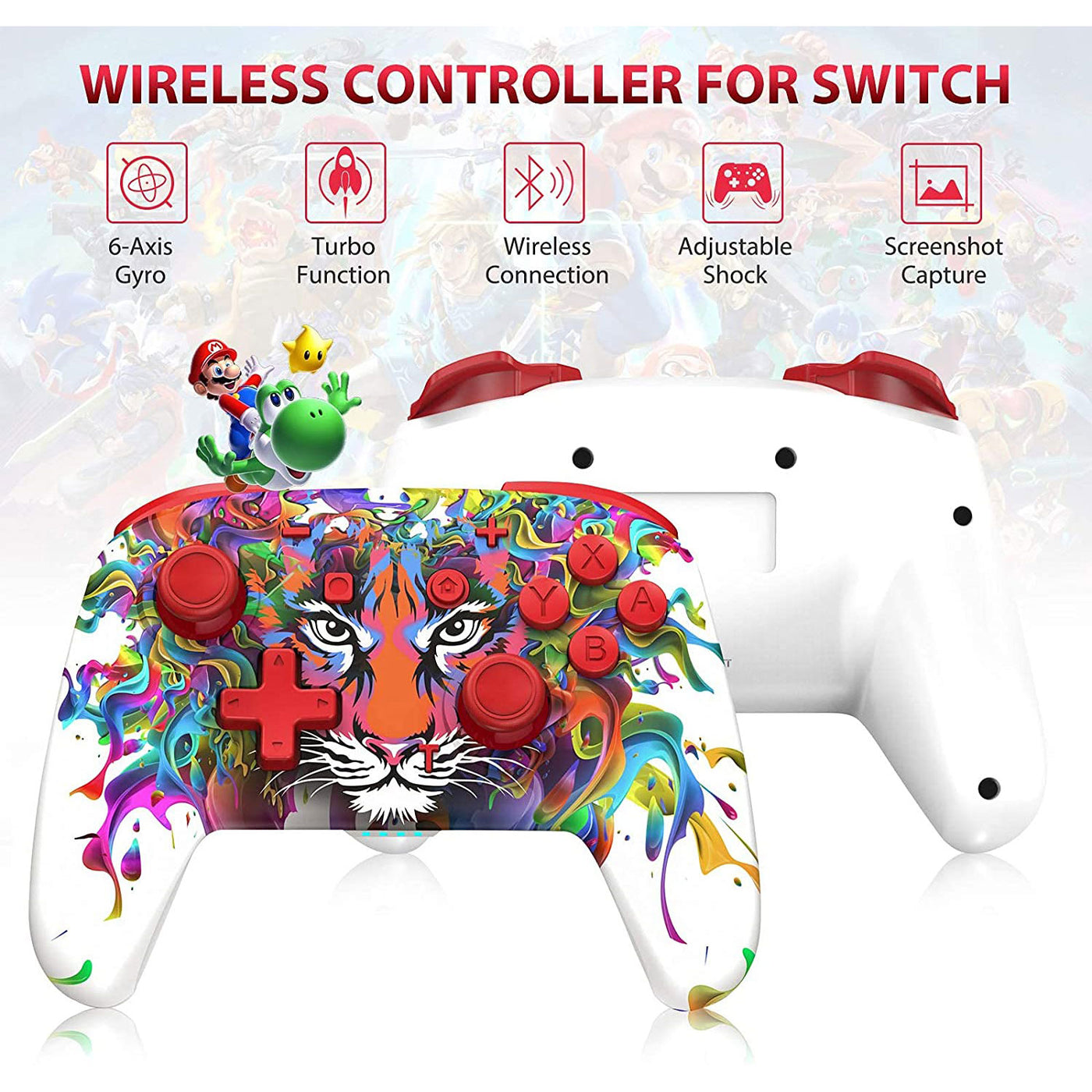 LANGTU Store EasySMX Switch Wireless Pro Controller/Remote/Gamepad for Switch/Switch Lite with Joysticks, Turbo, Motion Control, Dual Vibration, Wakeup and Screenshot Functions ft. Tiger