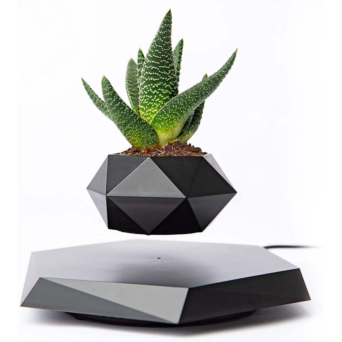 LANGTU Magnetic Levitating Air Bonsai Pot Floating Flower Pot Rotating Potted Planter for Home, Office & Desk Decor Black