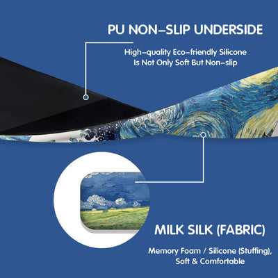 LANGTU Blue Milk Silk Memory Foam Ergonomic Mouse Wrist Rest Pad with Nonslip Base & Pain Relief ft. Oil Painting