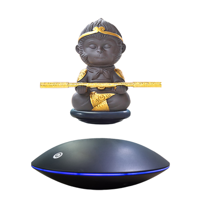 LANGTU Floating Monkey King Magnetic Levitation Hand-Made Glided Purple Clay Sun Wukong for Decor, Toy & Gift
