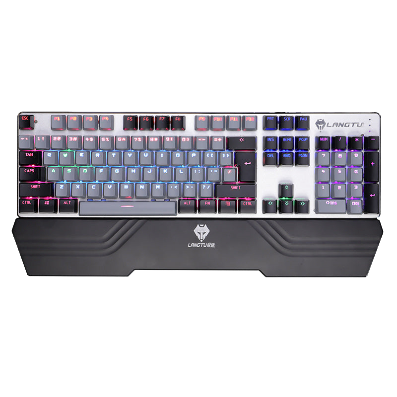 LANGTU G700 Mehrfarbige, makroprogrammierbare 104-Tasten-Anti-Ghosting-Vollmetall-mechanische Tastatur mit magnetischer Handballenauflage, austauschbaren Schaltern und 22 hintergrundbeleuchteten Modi
