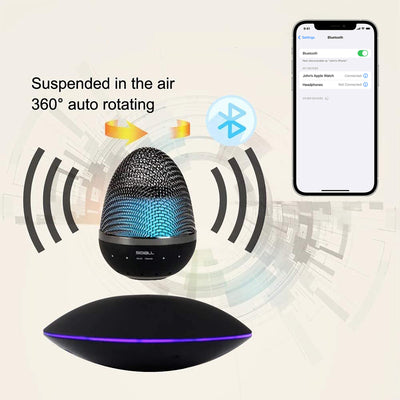 LANGTU SOOALL Vitamin Music Magnetschwebender Bluetooth 5.0 Wireless Floating Speaker ft. Mehrfarbige LED-Leuchten, Stereo-Sound und Freisprechanrufe Schwarz