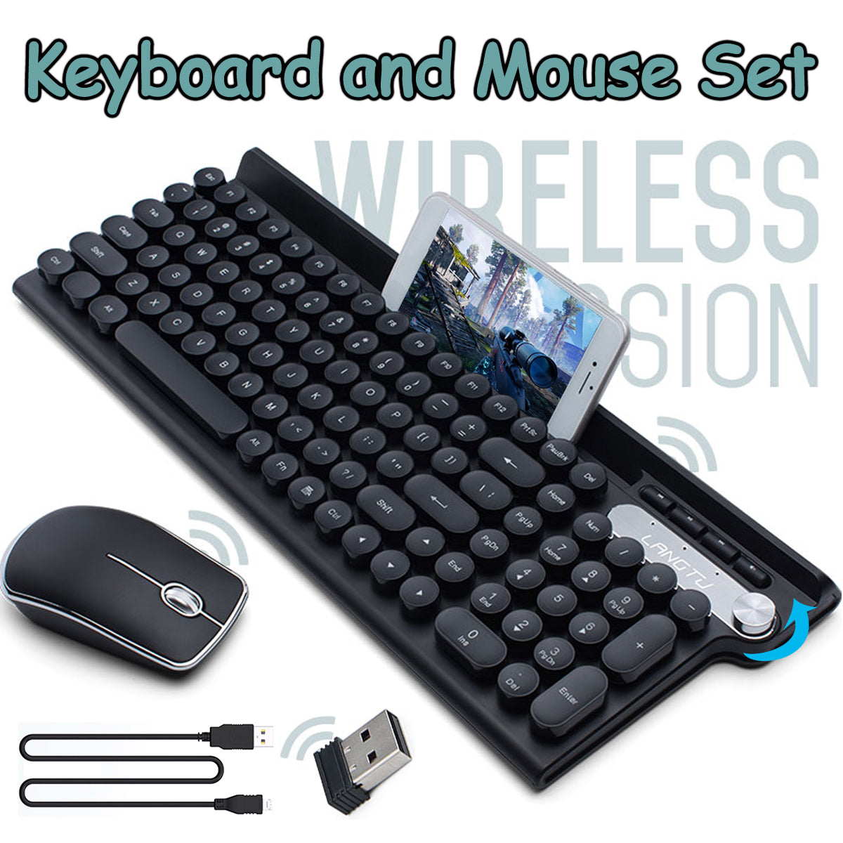 LANGTU LT500 4-Color Rechargeable 2.4G Wireless Ultra-Thin Keyboard and 1500DPI Ultra-Thin Mouse Office Combo for PC, Laptop and Tablet