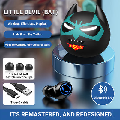 LANGTU Little Devil Bluetooth 5.0 Wireless IPX7 Waterproof Hi-Fi Weightless Earbuds with Skin-Detect Sensor, 0 latency and Noice Reduction