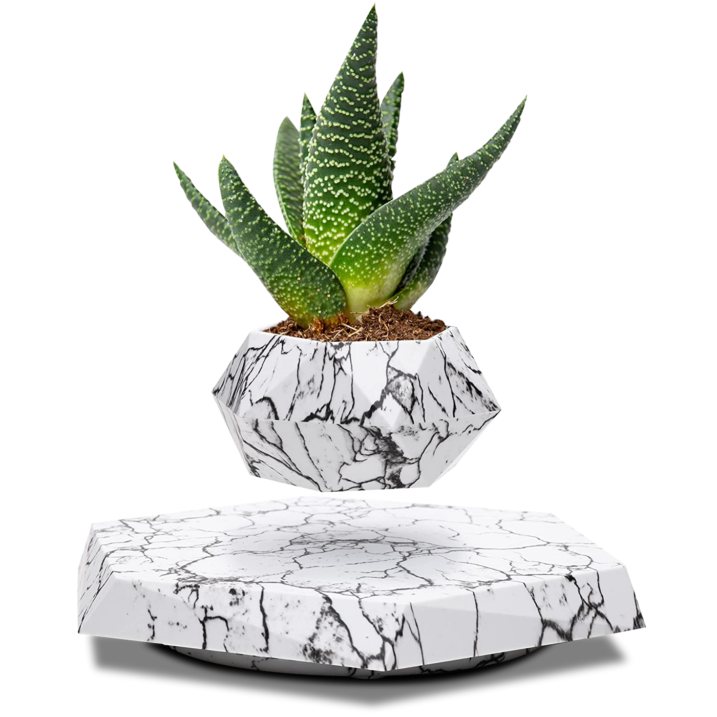 LANGTU Magnetic Levitating Air Bonsai Pot Floating Flower Pot Rotating Potted Planter for Home, Office & Desk Decor Marble