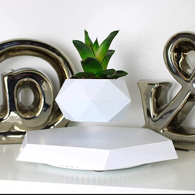 LANGTU Magnetic Levitating Air Bonsai Pot Floating Flower Pot Rotating Potted Planter for Home, Office & Desk Decor White