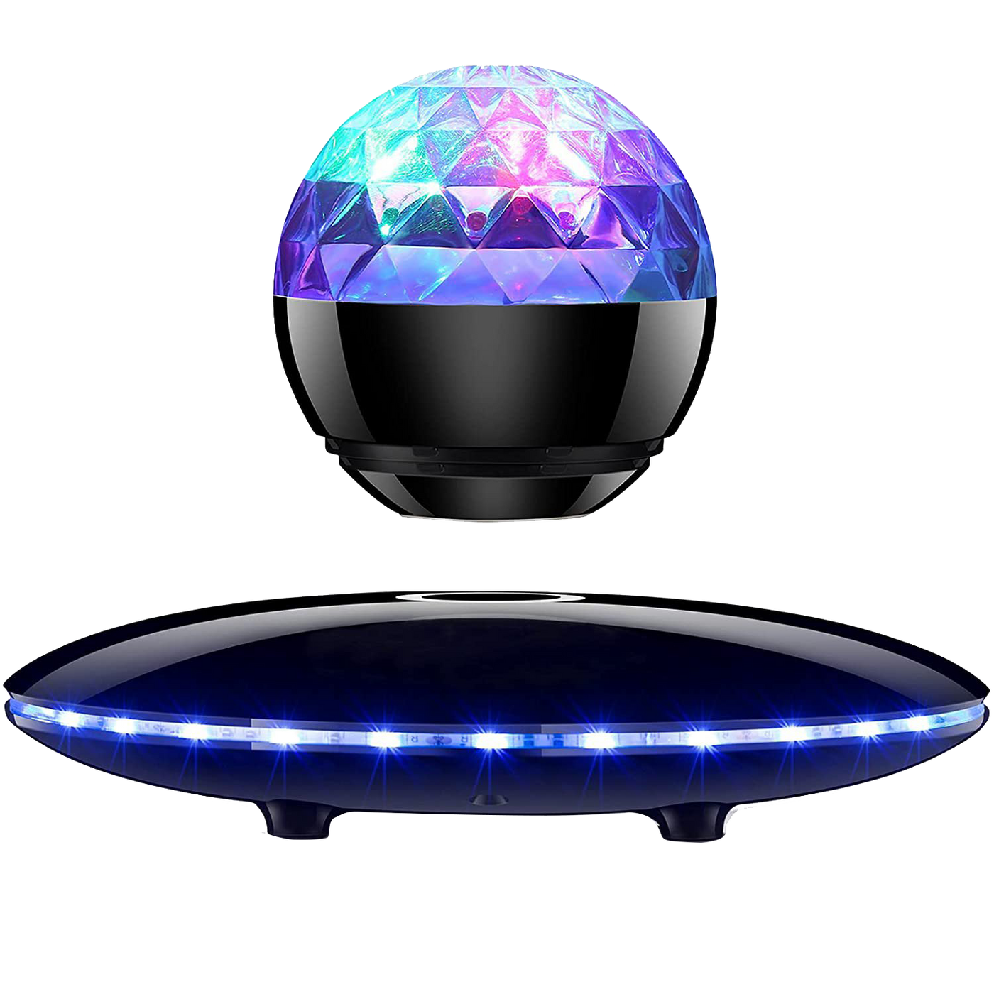 LANGTU Magnetisch schwebender Bluetooth 5.0-Funklautsprecher mit Party-Neonlichtern, buntem LED-Blinklicht, schwarz