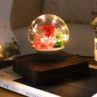 LANGTU Magnetisch schwebende unsterbliche Blume Schwimmende rotierende Kristallkugel ft. Dekorative Lichter für Zuhause, Büro und Schreibtischdekoration