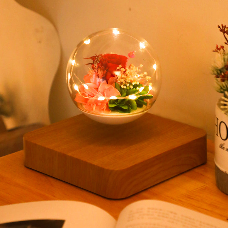LANGTU Magnetic Levitating Immortal Flower Floating Rotating Crystal Ball ft. Decorative Lights for Home, Office & Desk Decor