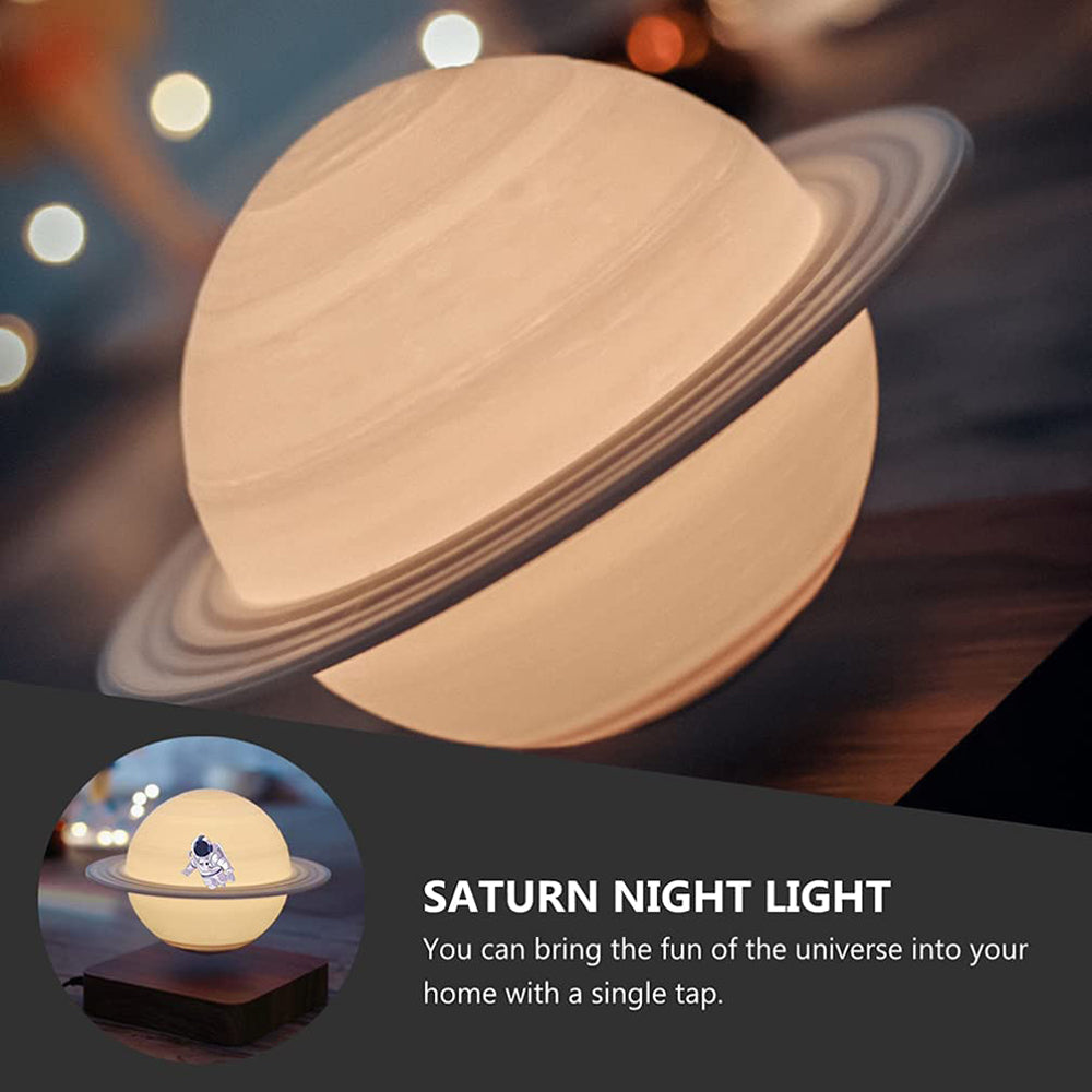 LANGTU Magnetic Levating Luna Saturn Floating 3D Printing LED Wireless Charging Saturn Night Lamp Light Walnut
