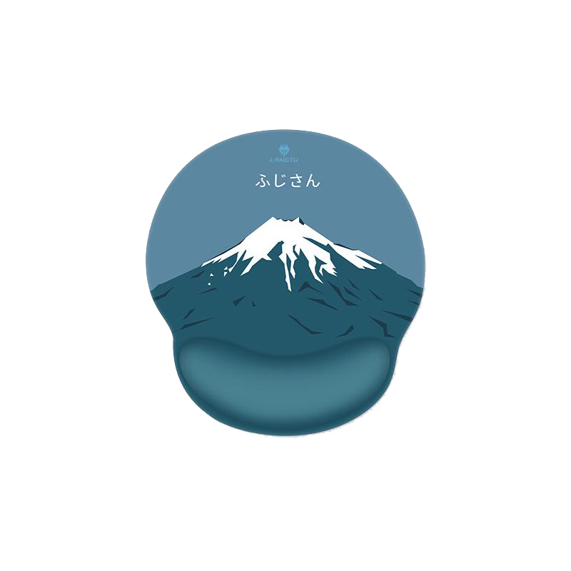LANGTU Blaues rundes ergonomisches Mauspad aus Milchseide mit Memory-Schaumstoff mit Handgelenkauflage und rutschfester Unterseite für den Berg Fuji