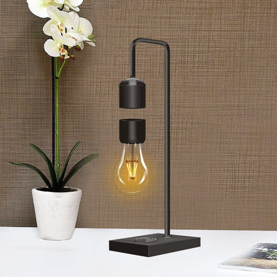LANGTU Tisch-Schreibtisch-Smart-Lampe mit magnetschwebender, schwebender, kabelloser LED-Glühbirne und kabelloser Ladestation, schwarz