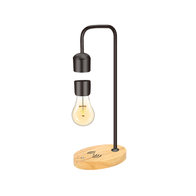 LANGTU Table Desk Smart Lamp with Magnetic Levitating Floating Wireless LED Light Bulb and Wireless Charger Base Maple