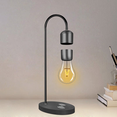 LANGTU Tisch-Schreibtisch-Smart-Lampe mit magnetschwebender, schwebender, kabelloser LED-Glühbirne und kabellosem Ladegerät, runder Sockel, schwarz